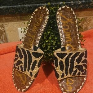 Sam Edelman Black and Gold Beaded Slide Sandals